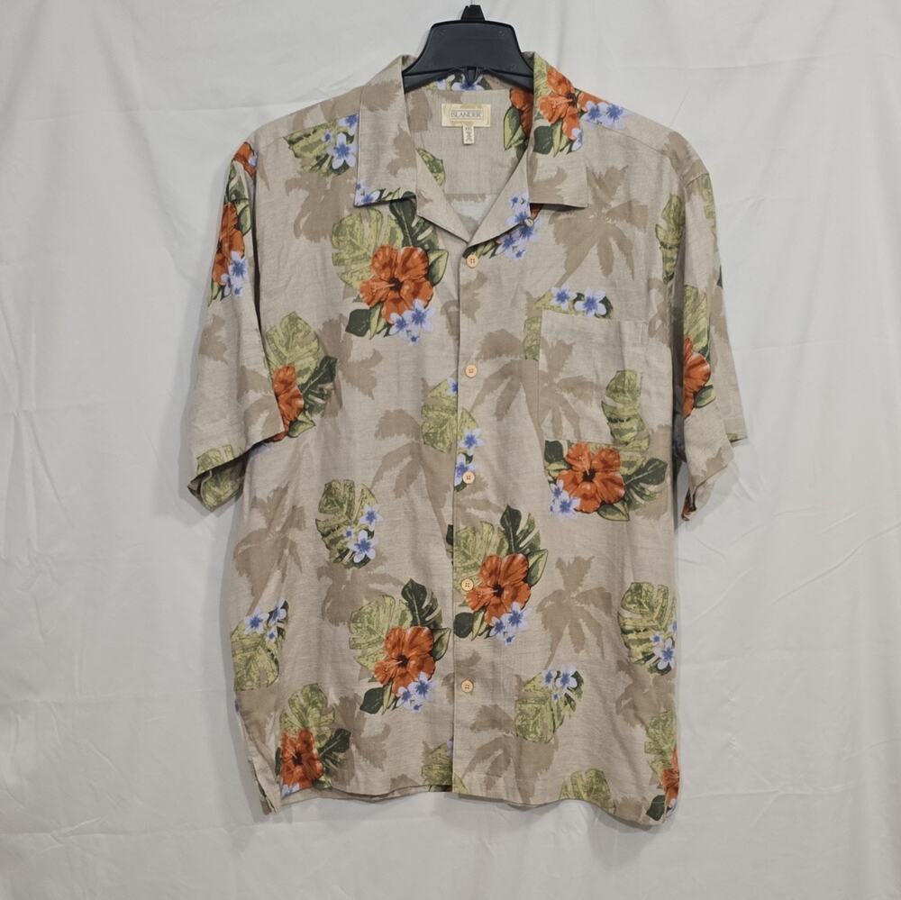 Islander Men's XXL Beige Hawaiian Floral Short Sleeve Shirt Pocket